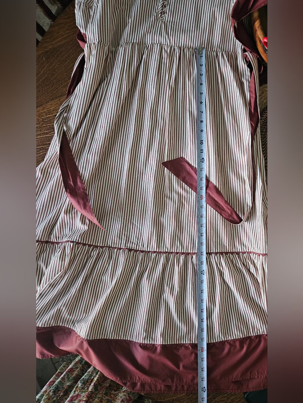 Entro Burgundy & Ivory Striped Tiered Midi Dress | Size Large | NWOT - Picture 12 of 13